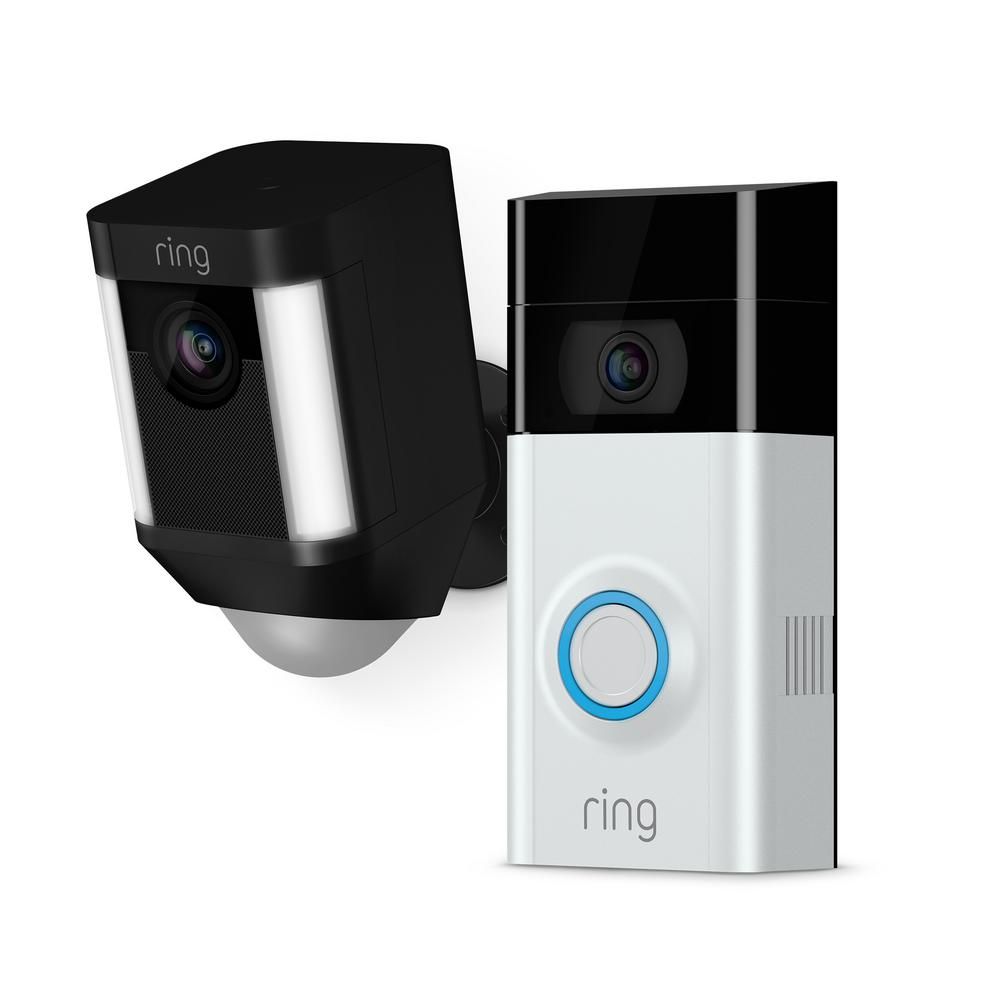 Ring Wireless Video Doorbell 2 with Spotlight Cam Battery Black, Satin Nickel | The Home Depot