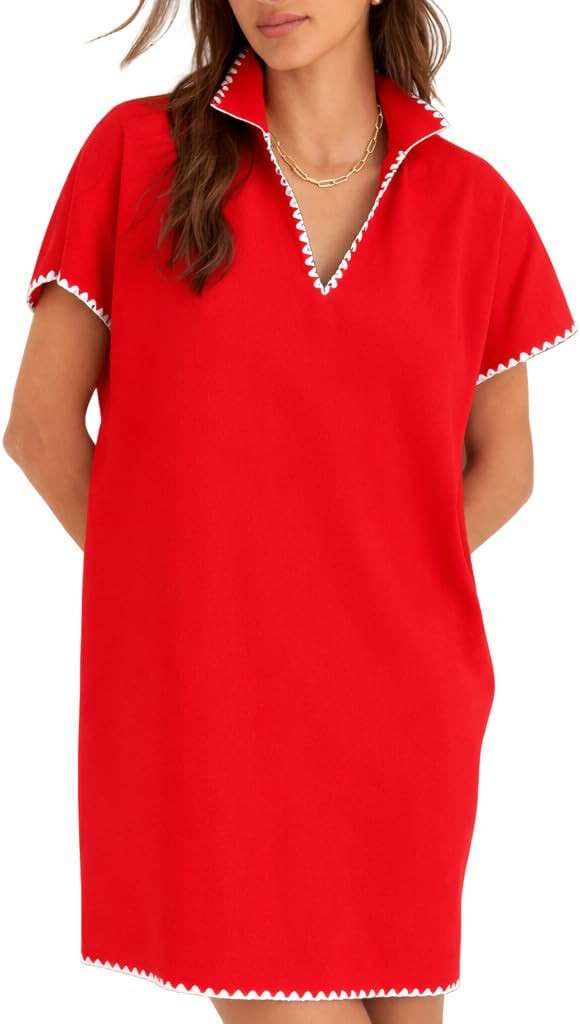 VAOYIU Summer Polo Shirt Dresses for Women Loose Fit Casual V-Neck Short Sleeve Tennis Dress with... | Amazon (US)