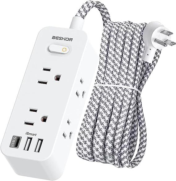 BESHON 10 FT Extension Cord, Surge Protector Power Strip with 6 Widely AC Outlets 3 USB Ports(1 U... | Amazon (US)