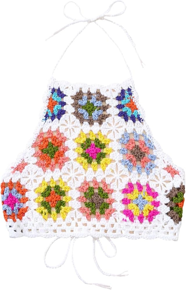 GORGLITTER Women's Floral Crochet Halter Top Sleeveless Hollow Out Knit Cover Up Beachwear | Amazon (US)