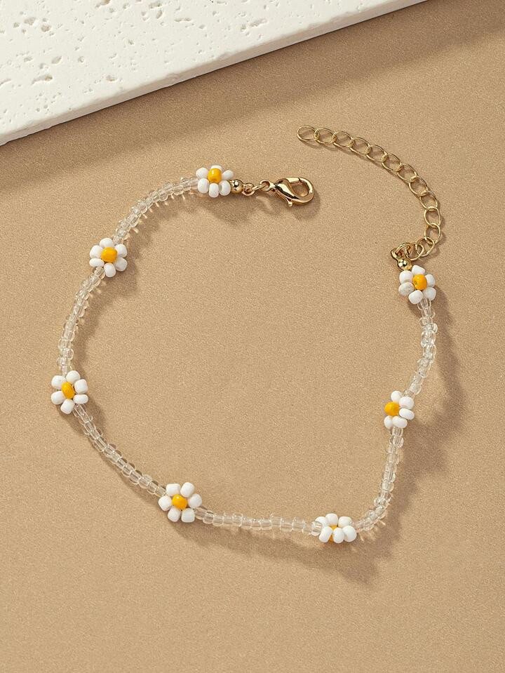Flower Decor Beaded Anklet | SHEIN