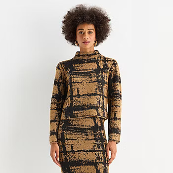 new!Worthington Womens Mock Neck Long Sleeve Geometric Pullover Sweater | JCPenney