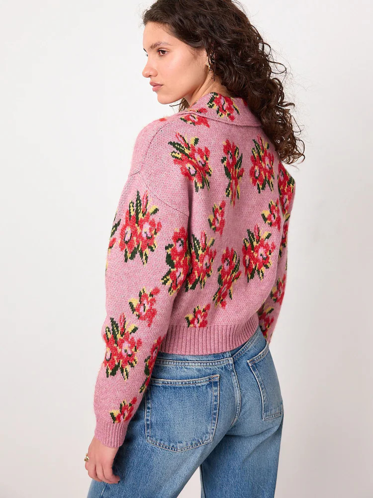 Pink Floral Brushed Knitted Polo Jumper | Next US