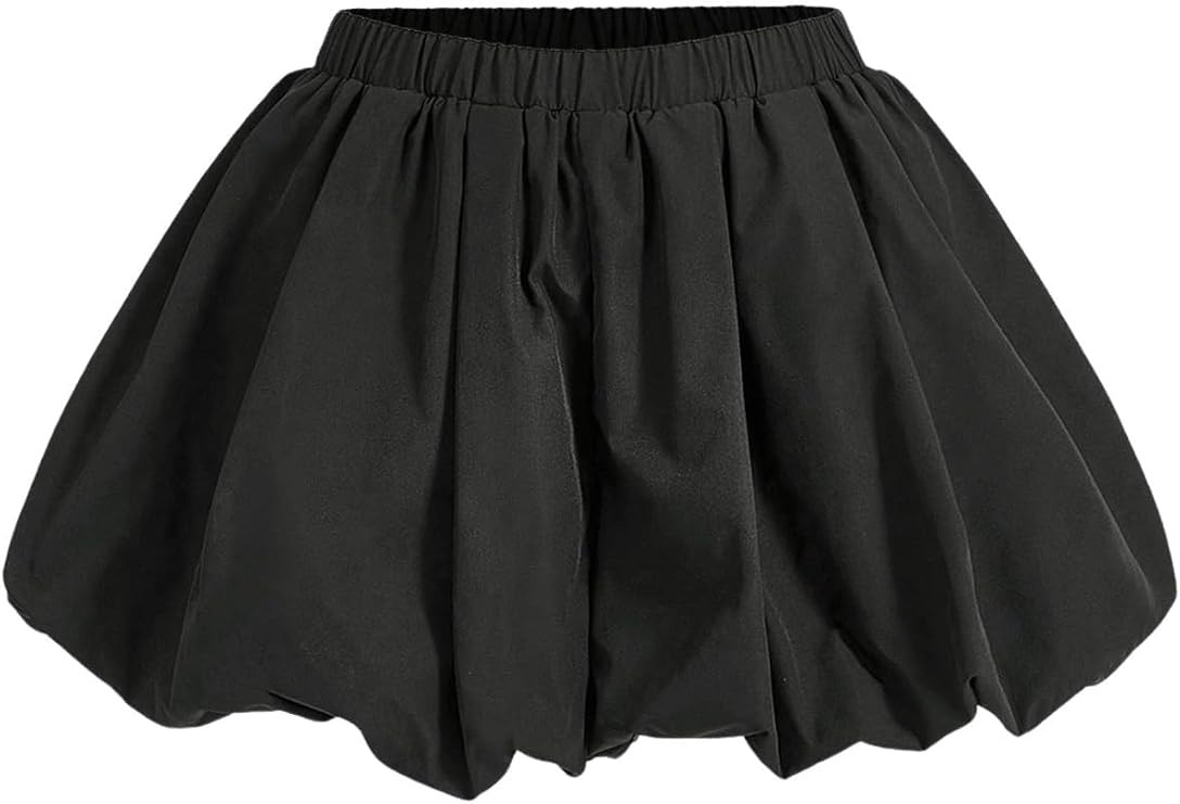 WDIRARA Women's Asymmetrical Hem Bubble Skorts Elastic Waist Loose Fit Solid Mini Skirt Pants | Amazon (US)