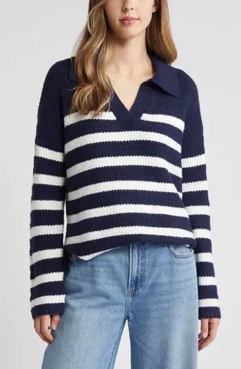 Caslon® Stripe Textured Polo Sweater | Nordstrom | Nordstrom