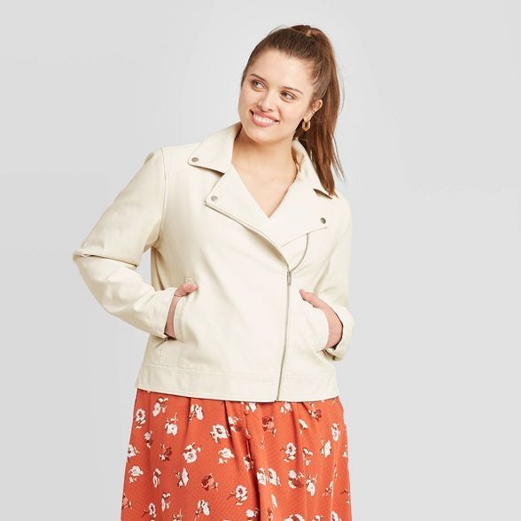 Women's Plus Size Moto Jacket - Universal Thread™ Cream | Target