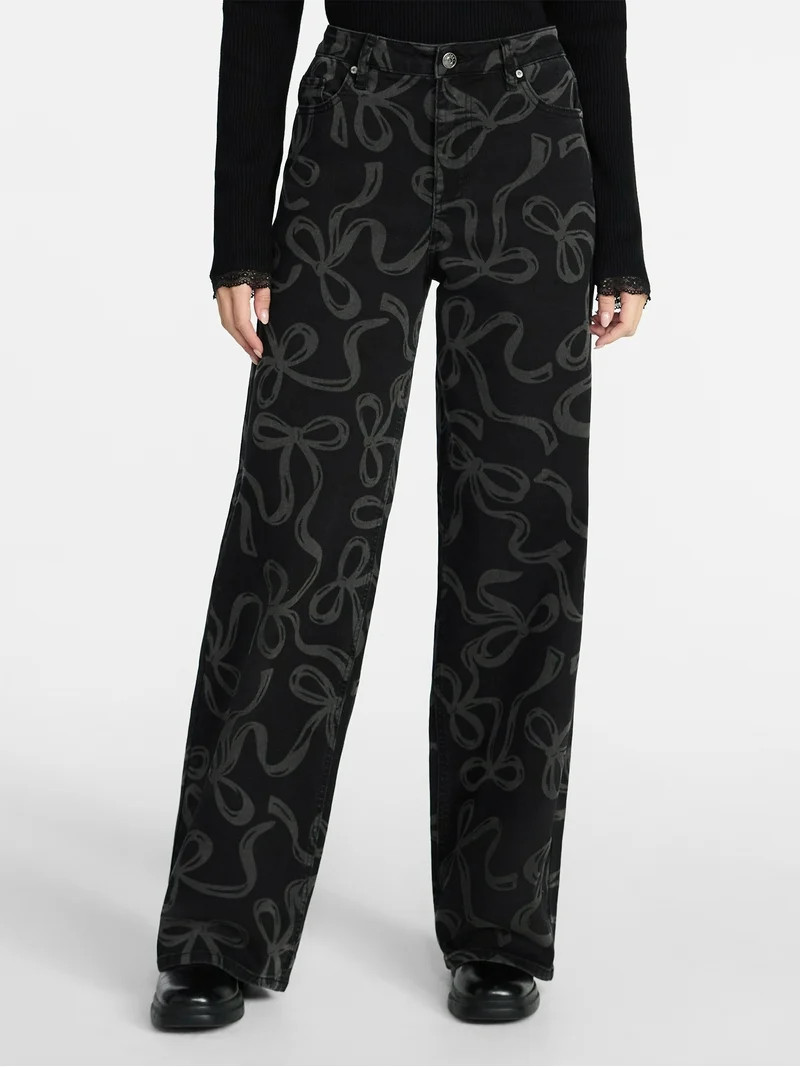 Madden NYC Women's Bow Print Jeans, 32" Inseam, Sizes 00-18 | Walmart (US)