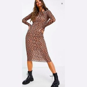 Top shop (Tall) Checkerboard Jersey Midi Dress with seams in Multicolor print | Poshmark