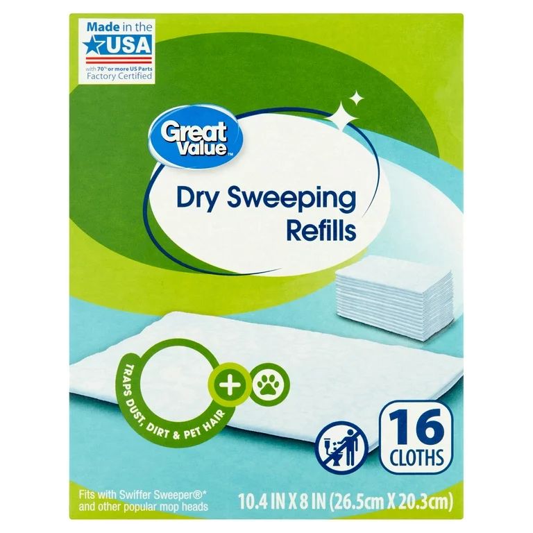 Great Value Dry Sweeping Cloth Refills, 16 count | Walmart (US)
