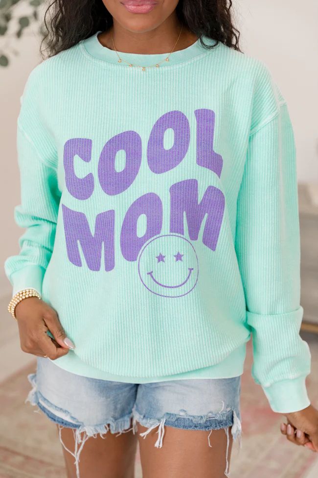 Cool Mom Smiley Mint Corded Graphic Sweatshirt SALE | Pink Lily