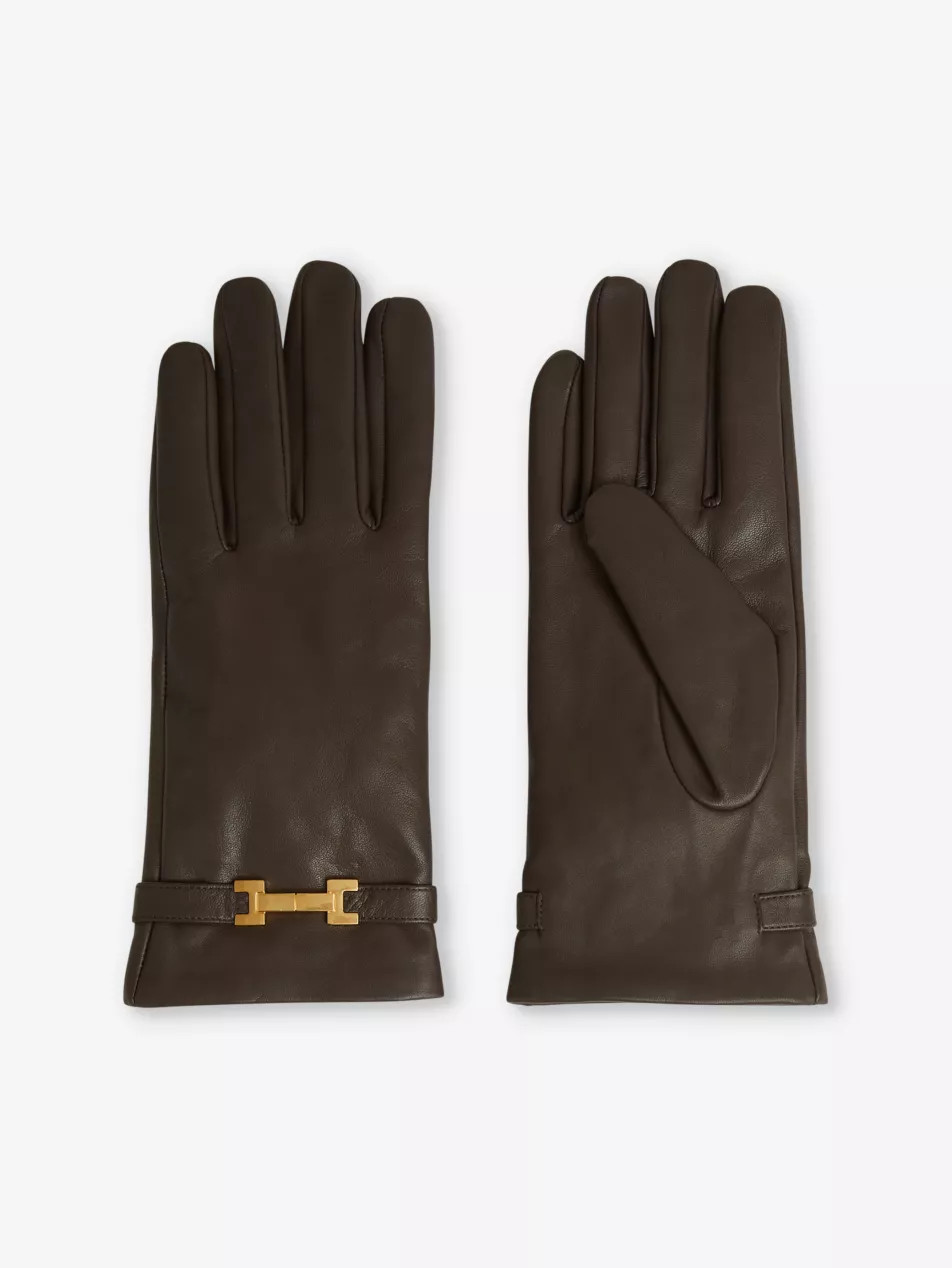 Harriet logo-embellished leather gloves | Selfridges