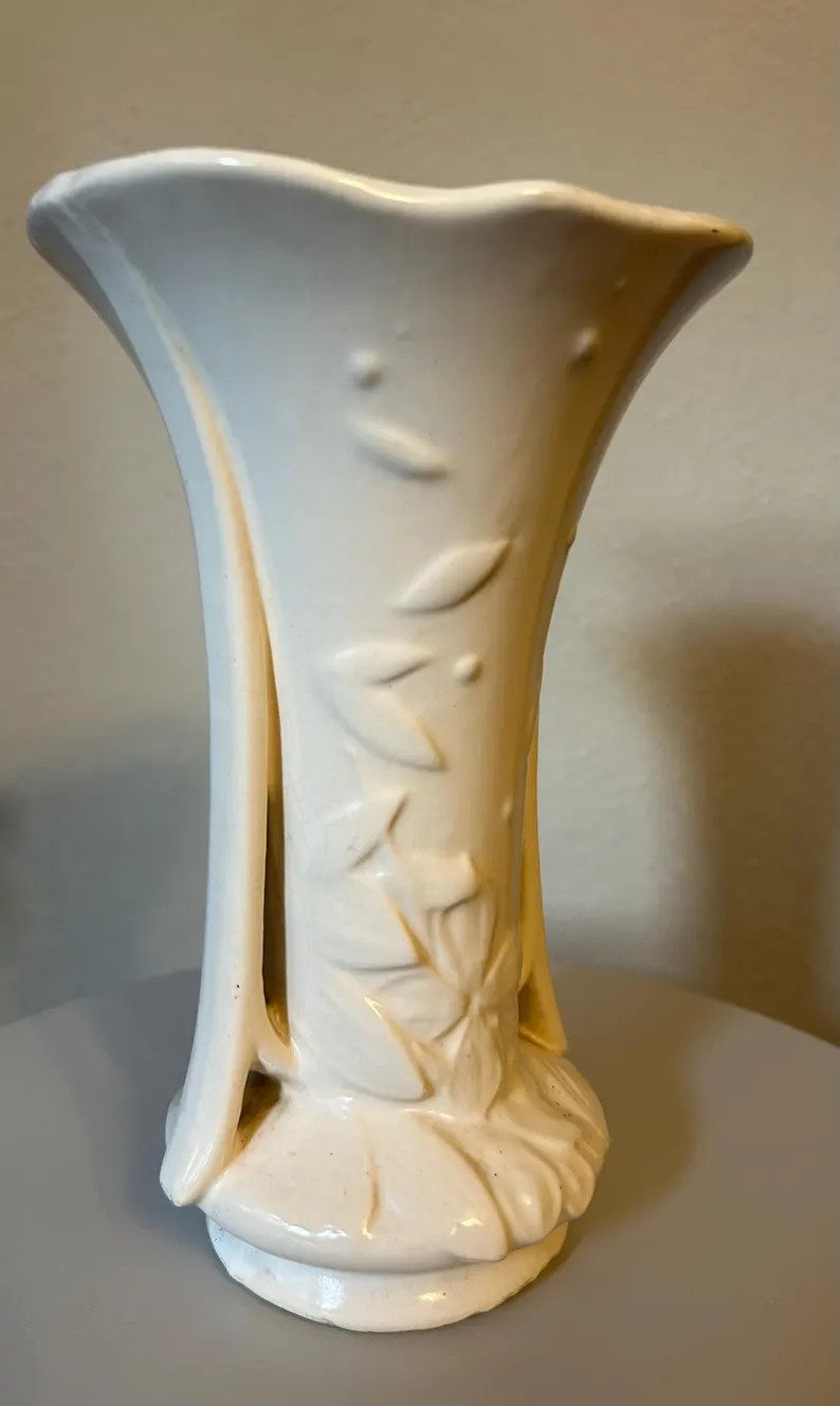 Vintage 1940s Mccoy Pottery Double Handle Vase White Floral Art Deco Ceramic - Etsy | Etsy (US)