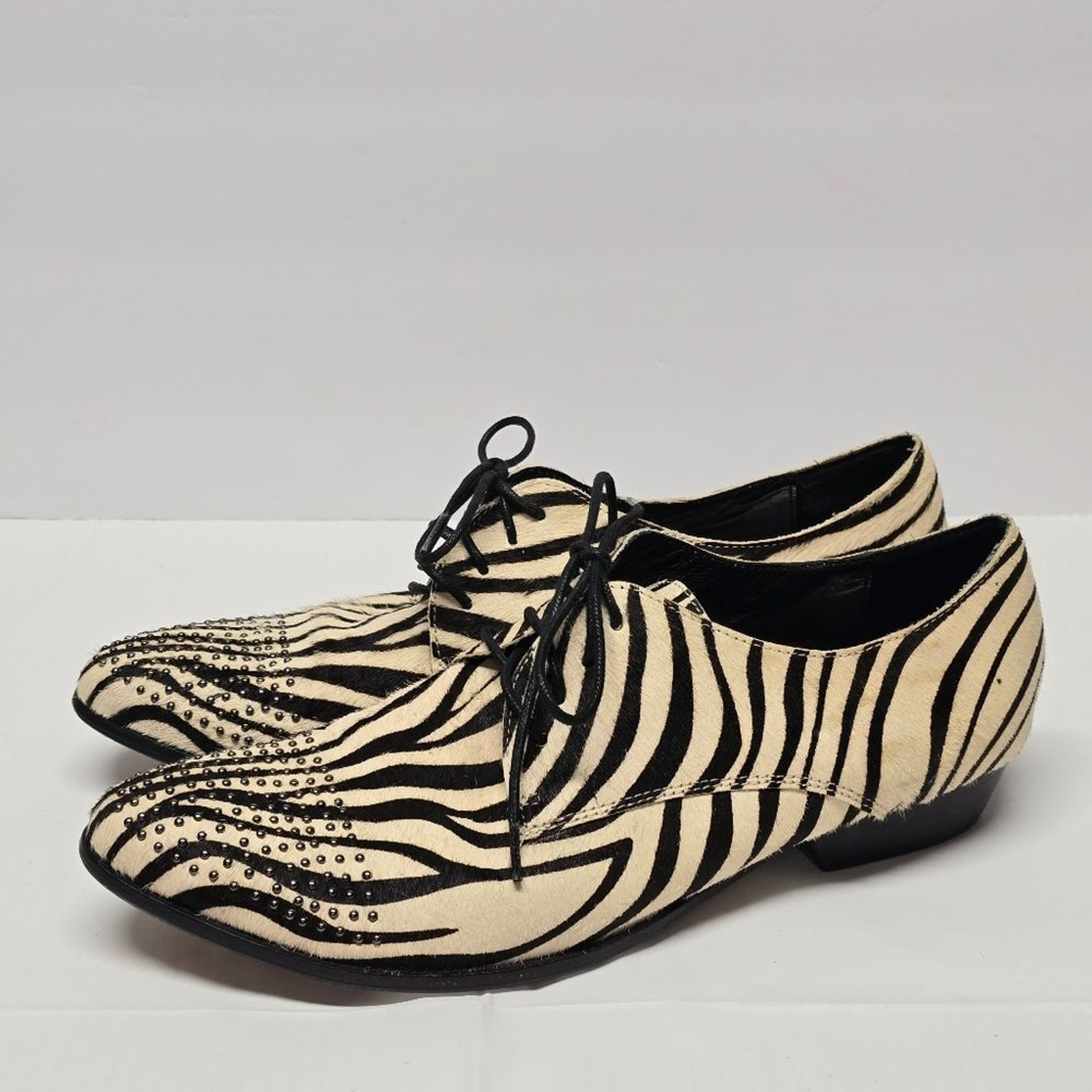Dolce Vita Zebra Calf Hair Leather Cream Brown Studded Oxford Shoes Size 8.5 | eBay US