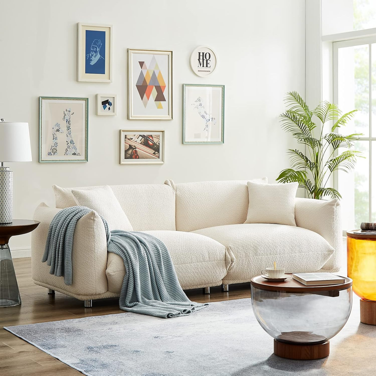 Hommoo Mid Century Modern Couch for Living Room Lambswool Fabric 3 Seater Sofa with Metal Legs 87... | Amazon (US)