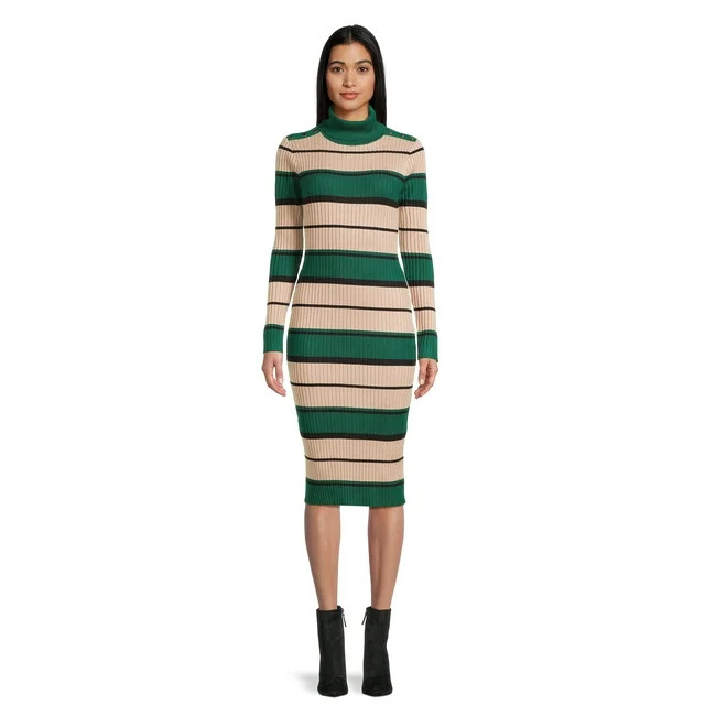 No Boundaries Juniors Striped Rib Knit Turtleneck Dress, Sizes XS-3XL - Walmart.com | Walmart (US)