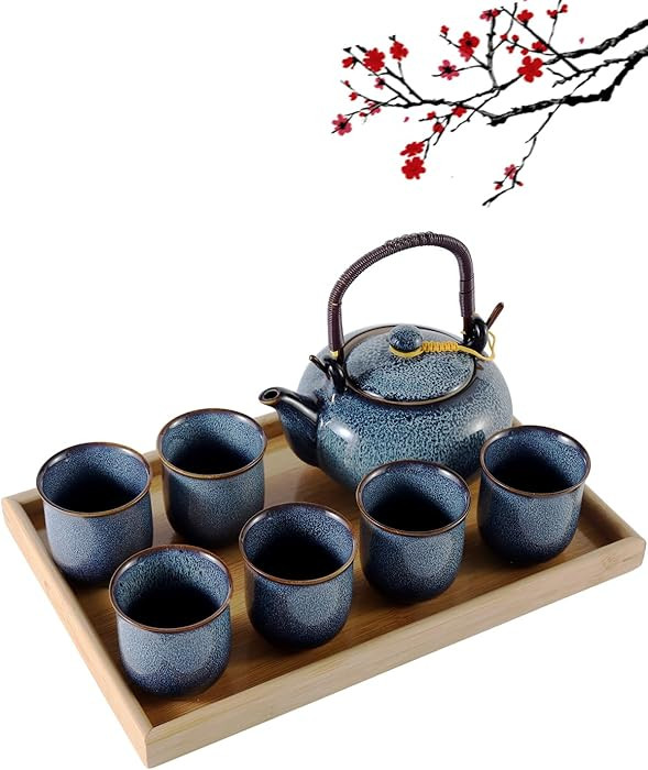 DUJUST Japanese Tea Set for 6, Kiln Altered Glaze Porcelain Tea Set with 1 Teapot, 6 Tea Cups & 1... | Amazon (US)
