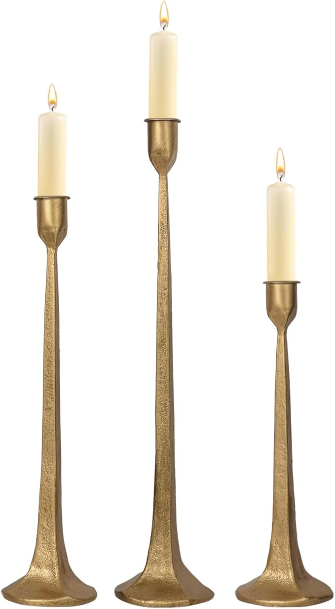 Iron Taper Candle Holder Set of 3 - Decorative Tall Candle Stand, Candlestick Holder for Wedding,... | Amazon (US)
