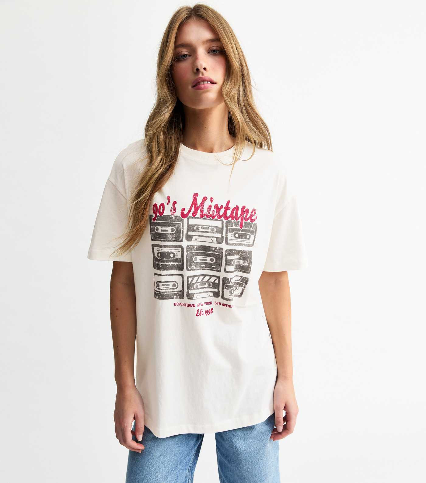 Cream Tape Print T-Shirt | New Look | New Look (UK)
