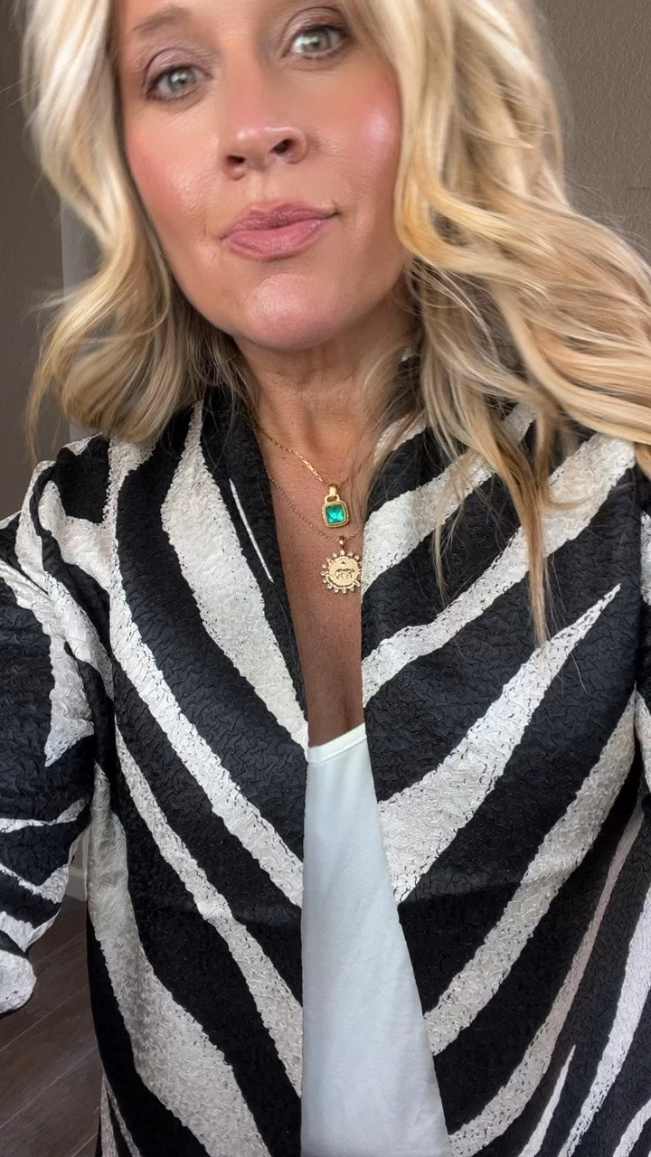 ✨Tap the bell, save and ❤️ start here over 40 fashion, midlife style, midsize fashion and luxury looks for less.  

⬇️Sizing information:
Jacket 1 medium (size down if in between sizes.) 
Pants 1.5 (size up if in between sizes.) 

I know a zebra blazer can feel like a lot at first 😄 but once you put it on, it’s actually so much easier to wear than you’d think.

Date night, dinner with friends, a work event, holiday party, the theater… even brunch. It’s one of those pieces that instantly makes a simple outfit feel a little more special.

I like to keep everything else pretty simple and let the blazer do the talking.

And honestly, this is one of the things I love about style at this stage of life — we don’t have to play it safe. We get to wear what makes us feel good.

Would you wear a zebra blazer?

👑 Helping you look good, feel good.-Lindsey Denver   Check back daily for belly-friendly style, confidence, and Outfit Physics™.

#LTKOver40 #LTKPlusSize #LTKMidsize