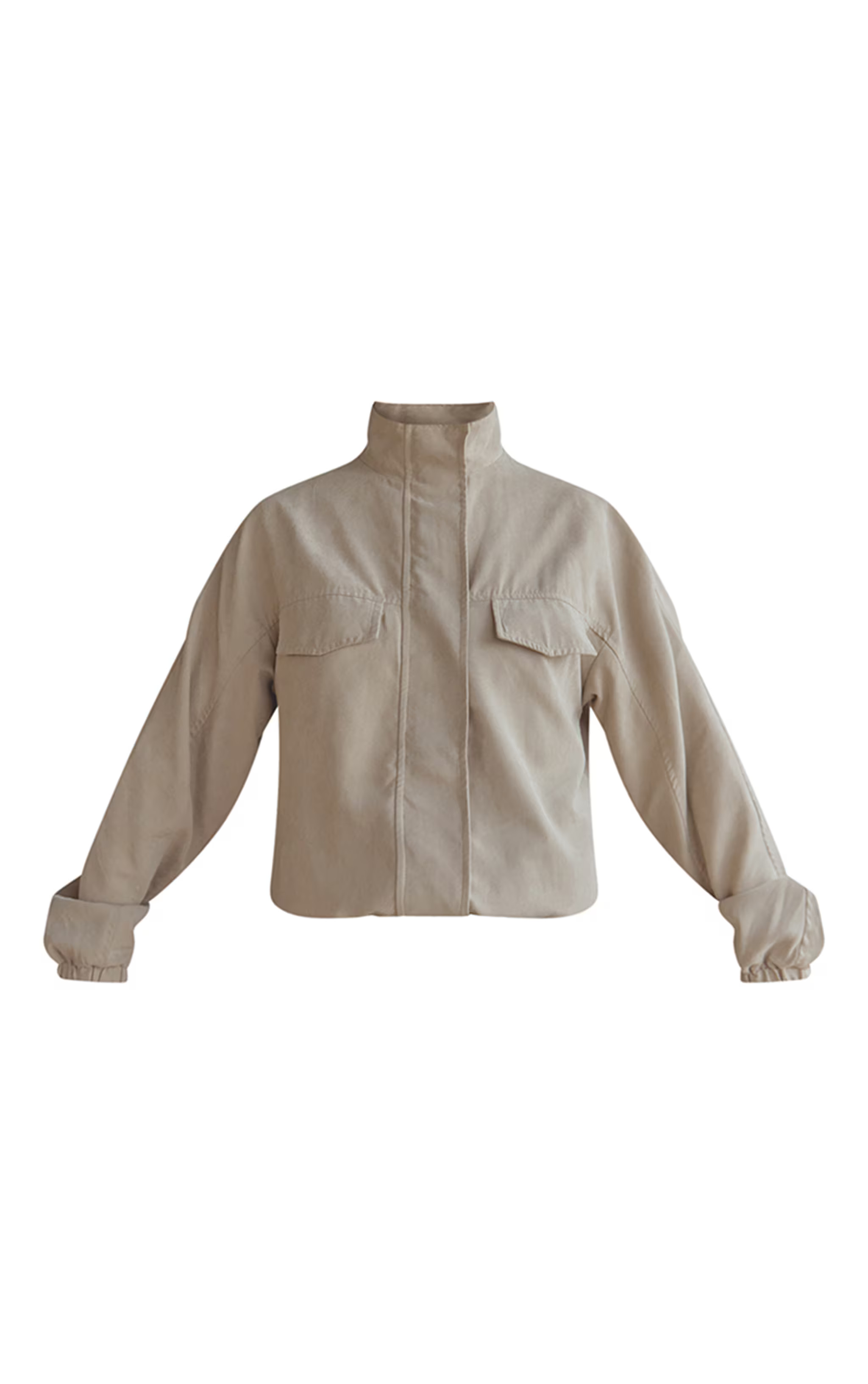 Sand Peach Skin Zip Up High Neck Jacket | PrettyLittleThing UK