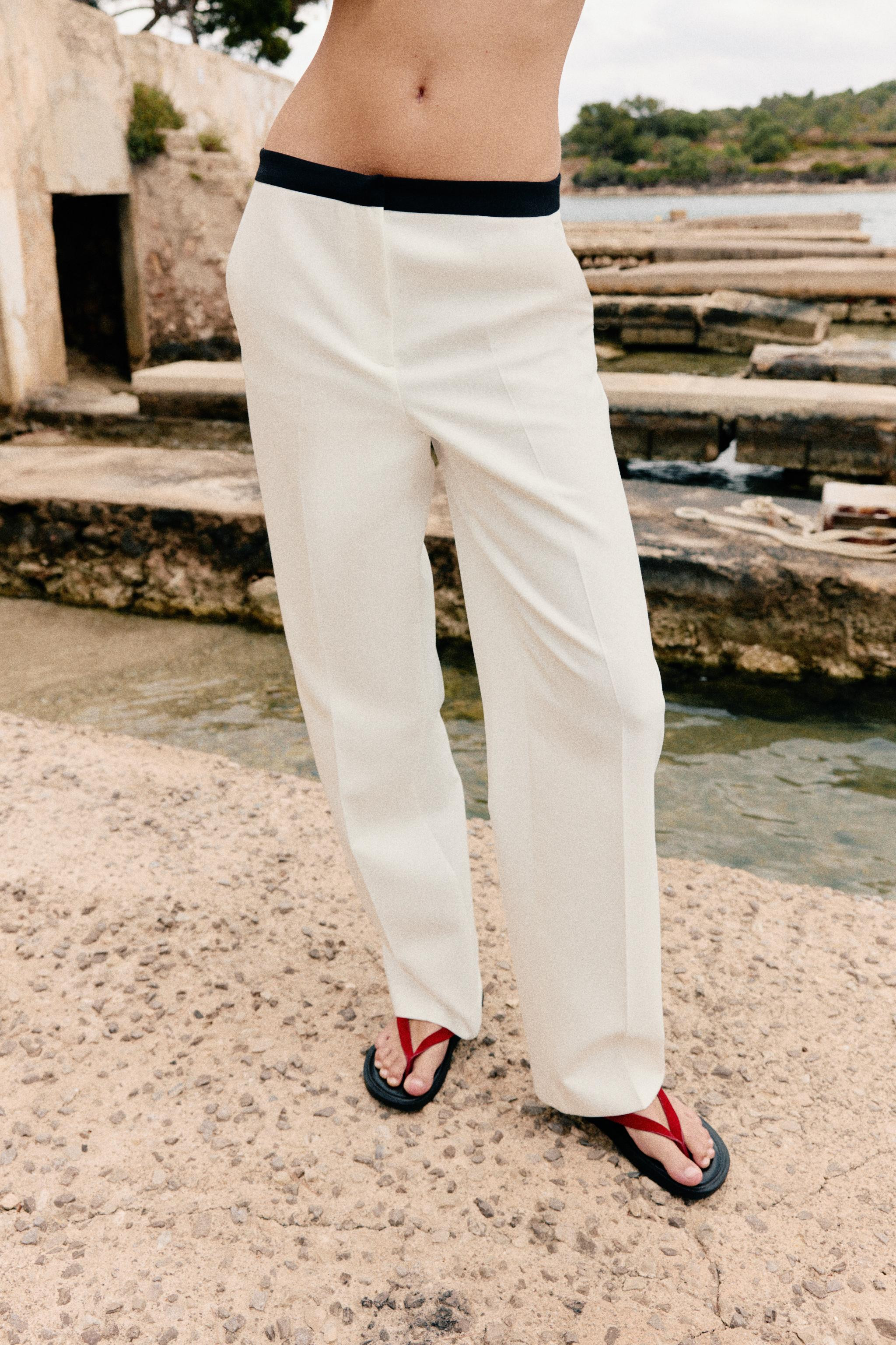 CONTRAST WAIST STRAIGHT PANTS | Zara US