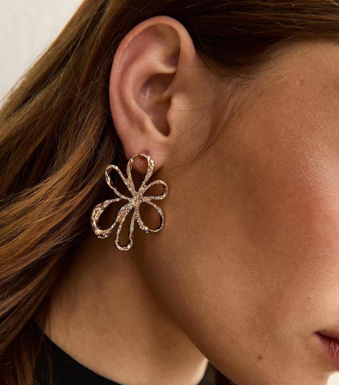 Gold Tone Cutout Gold Diamante Flower Studs | New Look | New Look (UK)