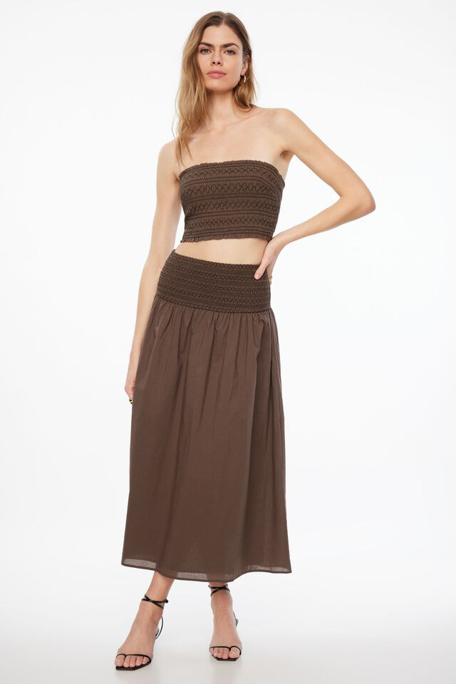 Drop Waist Smocked Maxi Skirt | Dynamite Clothing