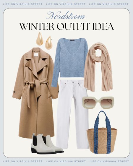 A cozy winter outfit idea from Nordstrom! Includes two cozy blue sweater options, white jeans, white boots or raffia belt flats, a classic trenchcoat winter style, a Chloe tote that will carry you into spring and summer, and a cozy scarf mixed with gold teardrop earrings!
.
#ltkover40 #ltkseasonal #ltkfindsunder100 #ltkfindsunder50 #ltkstyletip #ltkmidsize #ltkworkwear #ltkshoecrush #ltkitbag

#LTKover40 #LTKfindsunder100 #LTKSeasonal