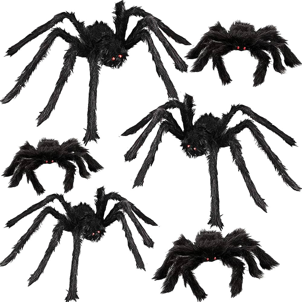 6 Halloween Spider Decorations, Realistic Hairy Spiders Set, Giant Scary Spider Props for Yard, I... | Amazon (US)