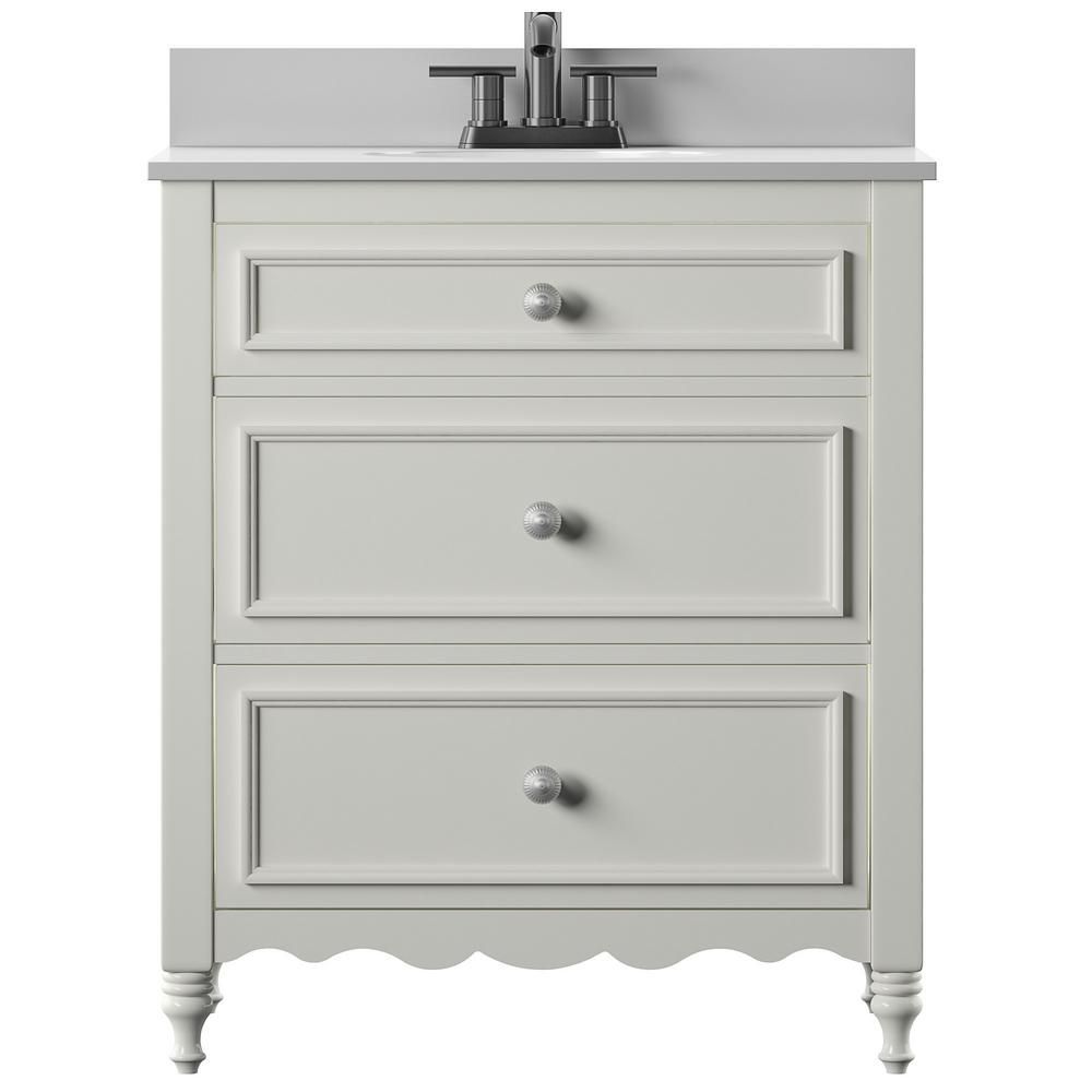 Twin Star Home 30 in. Bath Vanity in White, Cottage Dresser Style with Vanity Top in Stone White ... | The Home Depot