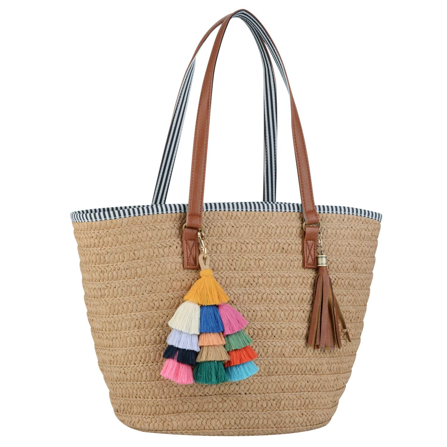 COOFIT Straw Bags Beach Bags Pompom Shoulder Bags Summer Woven Bags Tassel Bags | Amazon (US)
