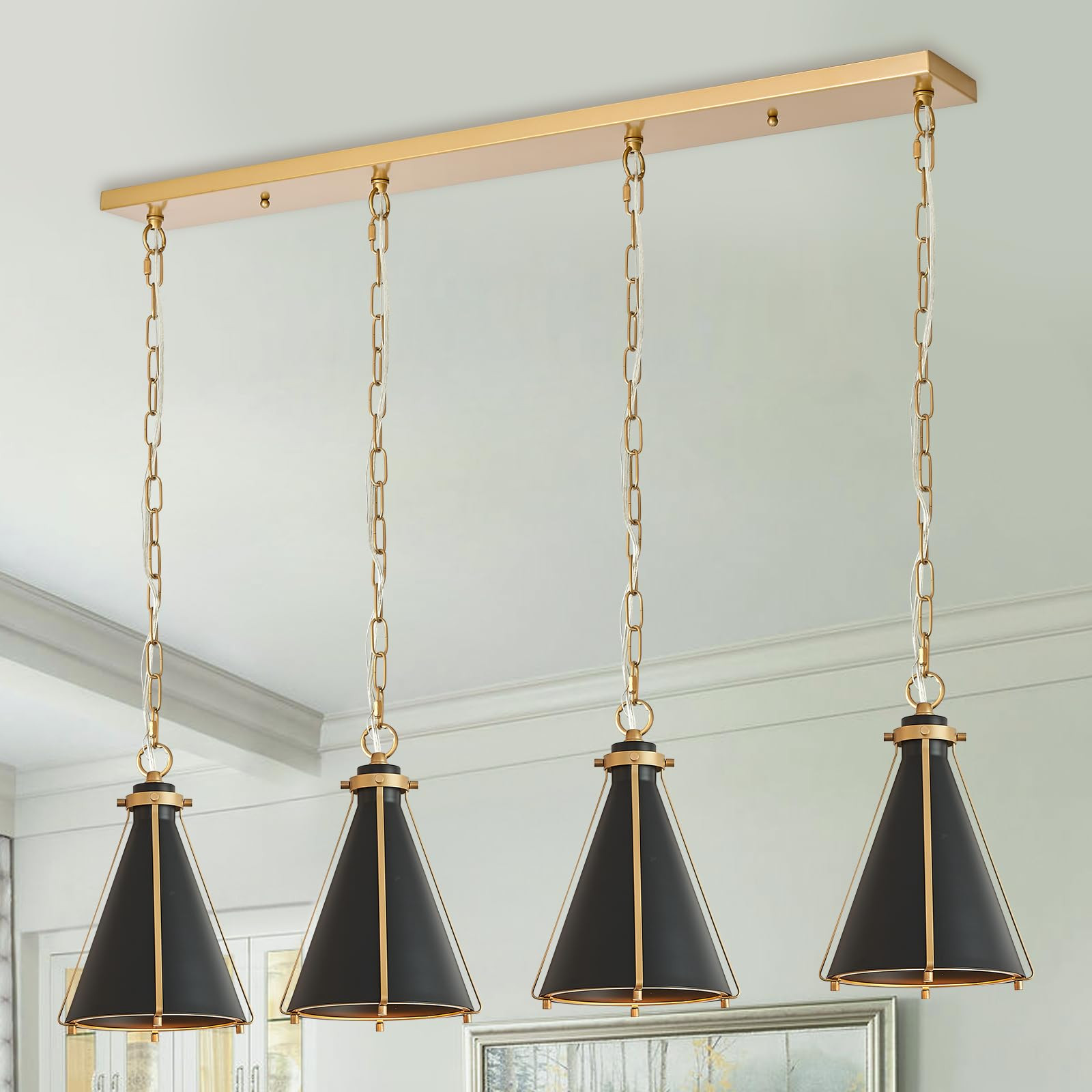 Black & Gold Kitchen Island Light 4-Light Hanging Chandelier 42" Rectangle | Amazon (US)