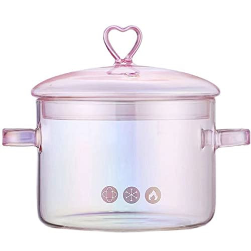 Pink Glass Saucepan with Lid and Handle, 1.5L/50oz Glass Cooking Pot, Safe for Pasta, Soup, Milk, Baby Food | Amazon (US)