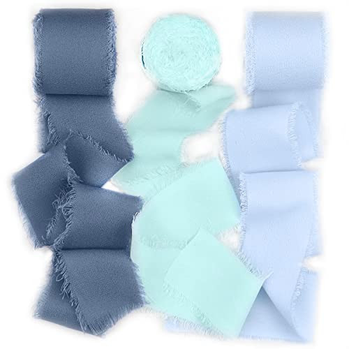 S SHUNSTONE Mixed Blue Chiffon Ribbon 1.5" x 7Yd Dusty Blue Ribbon for Wedding Decoration, Gift Wrap, Baby Shower Greeting Card, Bridal Bouquet, DIY Craft (3 Rolls 21 Yards) | Amazon (US)