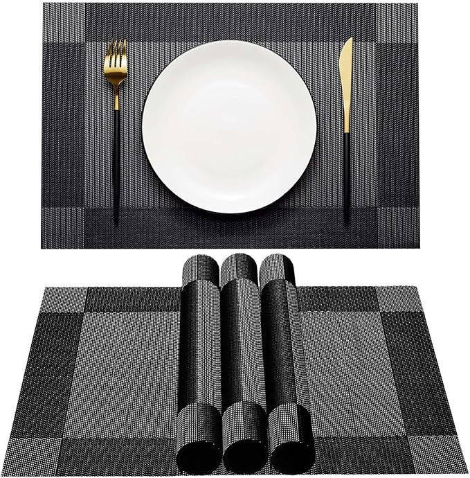 AHHFSMEI Placemats for Dining Table Set of 4 Woven Vinyl Plastic Place Mats Non-Slip Heat Insulat... | Amazon (US)