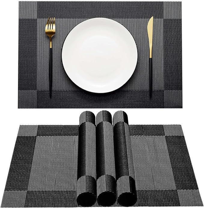 AHHFSMEI Placemats for Dining Table Set of 4 Woven Vinyl Plastic Place Mats Non-Slip Heat Insulat... | Amazon (US)