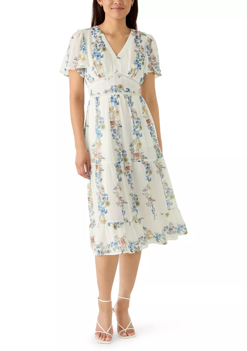 Women's Short Sleeve V-Neck Tiered Midi Dress | Belk