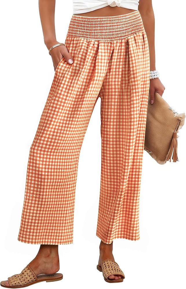 ANRABESS Womens Striped Gingham Palazzo Pants | Amazon (US)