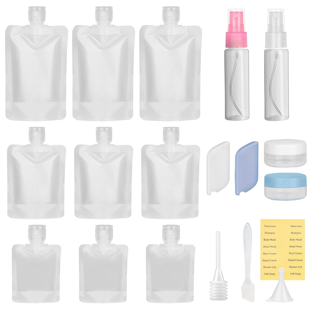 Travel Pouches for Toiletries 19 Pcs, Portable Travel Fluid Makeup Packing Bag 30ml/50ml/100ml, C... | Amazon (UK)