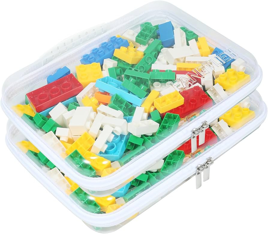 2Pack Zippered Pouch Hard, Stackable Large Capacity Clear Bliss Storage Bin with Handle - Durable... | Amazon (US)