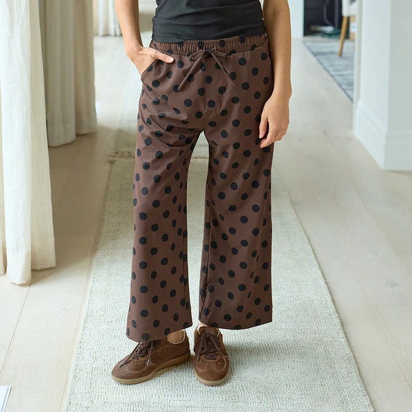 Audrey Mid Rise Wide Leg Pants, Black Cocoa Dot | Albion Fit