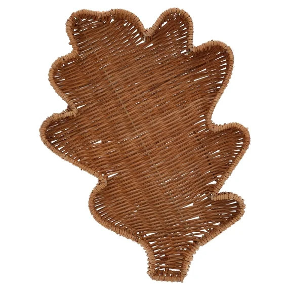 Rattan Oak Leaf-Shaped Decorative Tray, Brown, 15", Fall by Way To Celebrate | Walmart (US)
