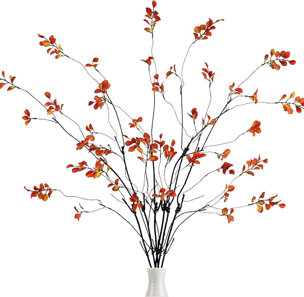 Krissing 6 Pcs Fall Greenery Stems, 37" Tall Fake Fall Stems Plants Artificial Fall Leaves Stems ... | Amazon (US)