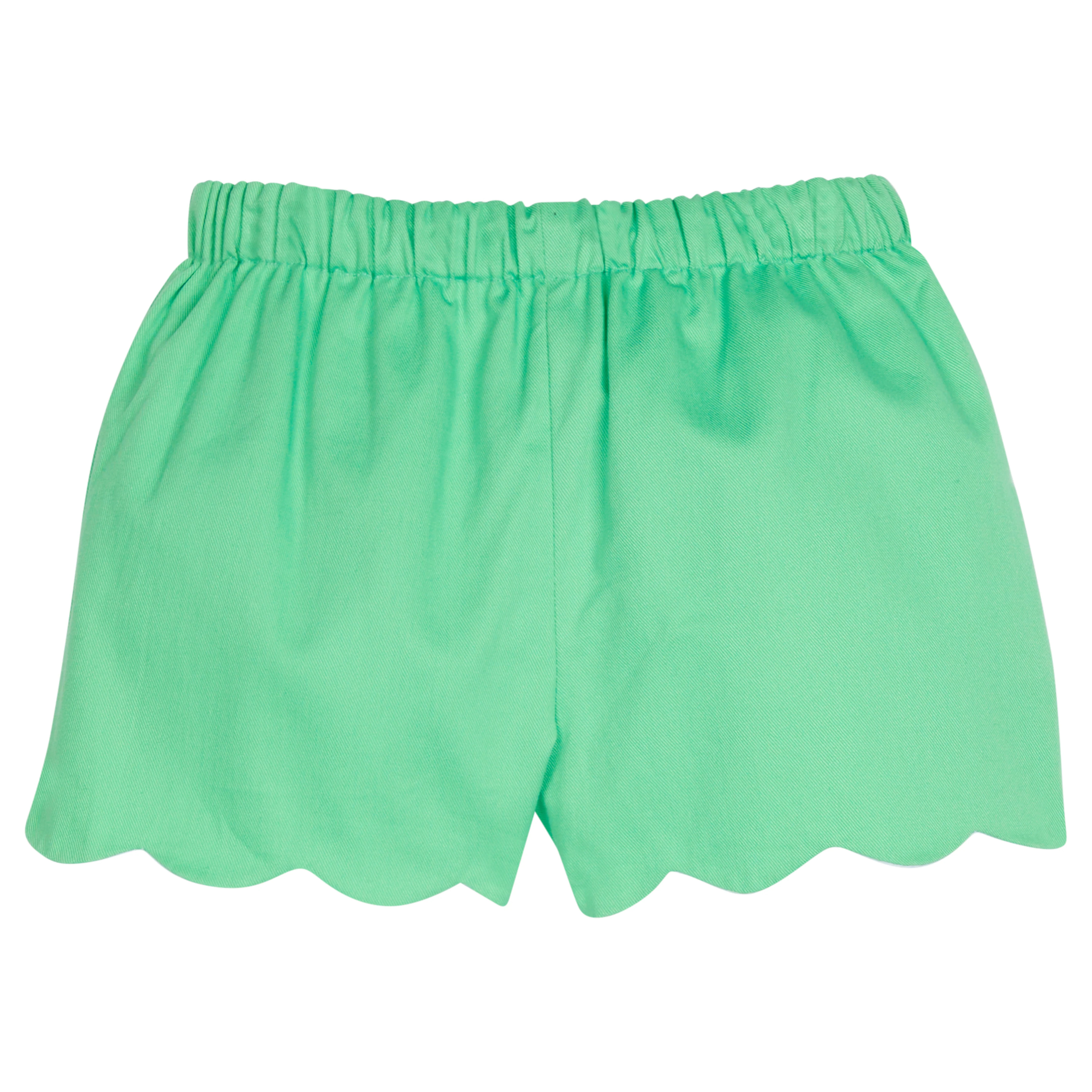 Little Girl's Green Twill Scalloped Edge Shorts | Little English