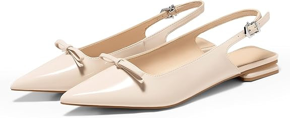 Coutgo Womens Slingback Flats Bow Slip on Dress Shoes Buckle Comfortable Ballet Flats Pointed Toe... | Amazon (US)