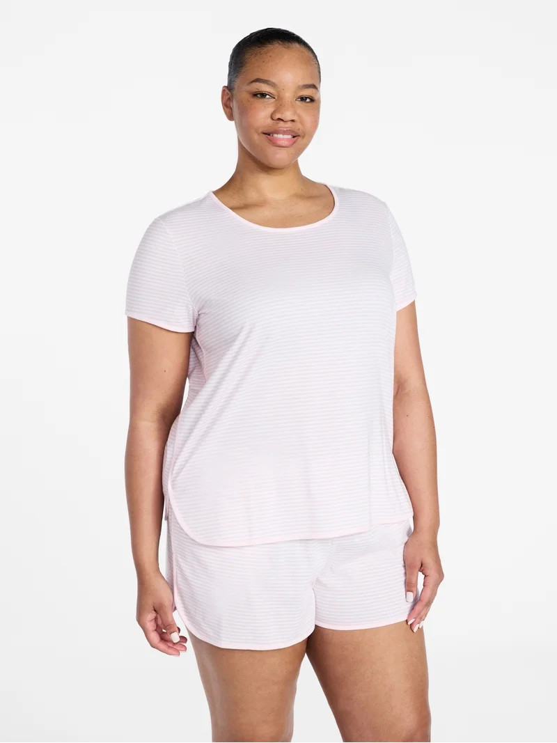 Joyspun Women's Lightweight Short Sleeve Sleep Tee and Shorts Set, 2-Piece, Sizes XS-3X | Walmart (US)