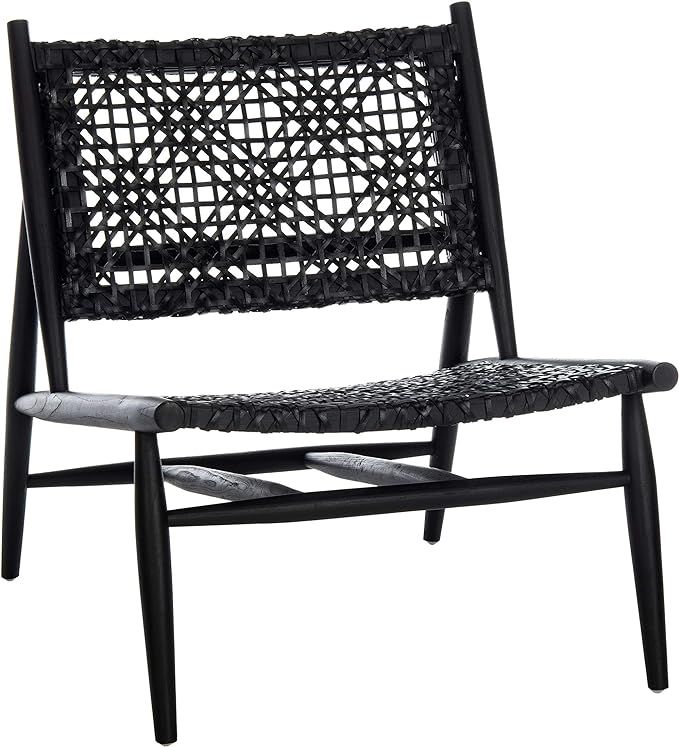 Safavieh Home Bandelier Black and Black Leather Weave Accent Chair | Amazon (US)