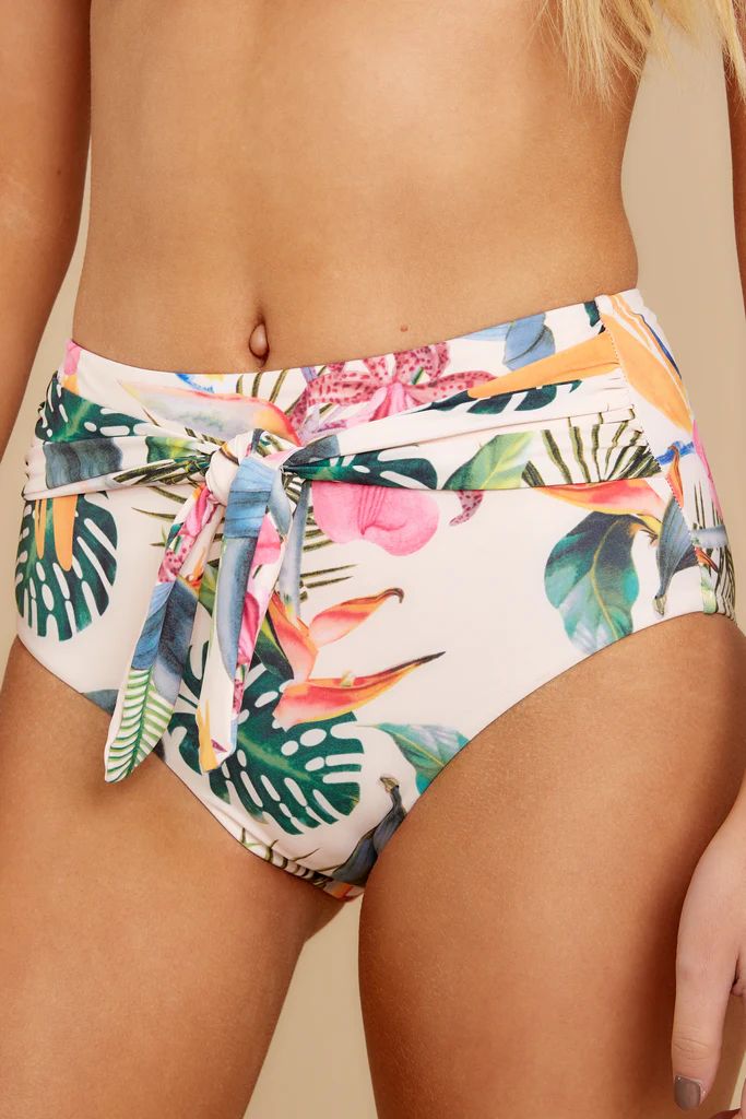 Wave Of Fun Ivory Tropical Print Bikini Bottoms | Red Dress 