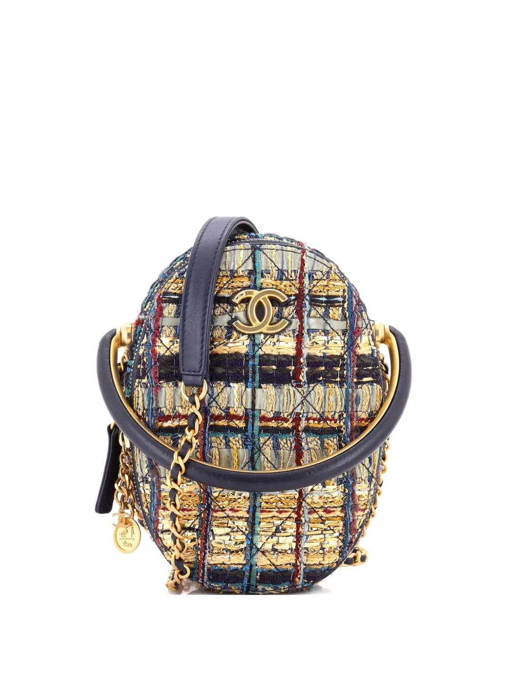 CHANEL Pre-Owned Paris-New York Oval Camera Case Quilted Tweed Small crossbody bag - Blue | Farfetch Global