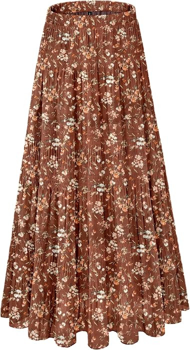 Women's Chiffon White Flowy Maxi Skirts Boho Summer Elastic Waisted Pleated A Line Long Skirt for Women 2026 | Amazon (US)